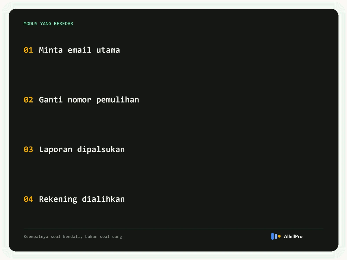 Empat modus penipuan kerjasama AdSense: meminta email utama, mengganti nomor pemulihan, memalsukan laporan, mengalihkan rekening pembayaran